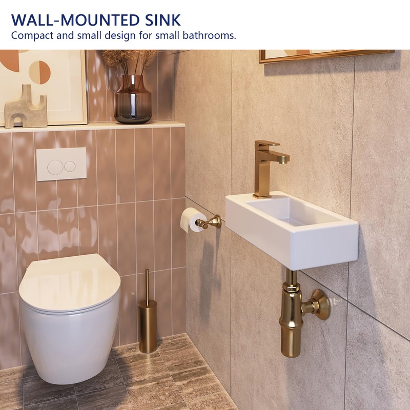 Small Bathroom Sink DeerValley, 15"x7" Mini Rectangle Wall Mount Vessel