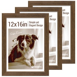 TENIBYC 12x16 Picture Frame 3 pk, Brown Woodgrain, HD Tempered Glass, Wall Gallery Frame