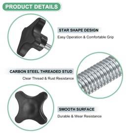 M METERXITY 6-Pack Star Clamping Knobs, M8x20mm Male Thread Hand Tightening Screw for Machinery/Electronic/Furniture/Umbrella Base, Machine Handle Replacement [50mm, Black]