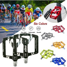 9/16 Inch Bicycle Pedals, Ultralight Aluminium Alloy Mountain Bike Pedals, Non-Slip Bicycle Pedals with Fully Sealed Bearings and 4 Non-Slip Pins, Wide Platform Pedals (Green)