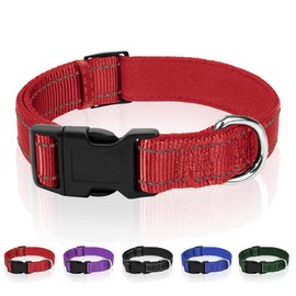 Rebnihc Reflective Dog Collar with Soft Neoprene Padded, Adjustable Nylon Dog Collar for Small Dogs, Red, S(5/8'' Wide, Neck 12''-16'')