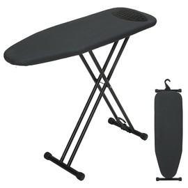 Ironing Board 43x13 with Iron Rest, RAINHOL Compact Iron Board Full Size with Thick Cover and Pad, Easy Storage Hanger with Heat-Resistant Silicone Pad, Space Saving and Height Adjustable, Black