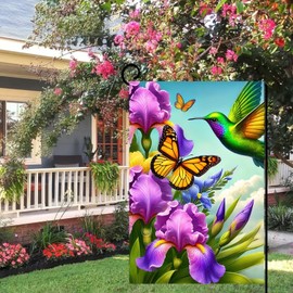 BlissYard Spring Floral Hummingbird Garden Flag 12x18 Inch Double Sided Butterfly Hummingbird Garden Flag Welcome Garden Flag Hummingbird Seasonal Hummingbird Spring Decoration Seasonal Yard Outdoor