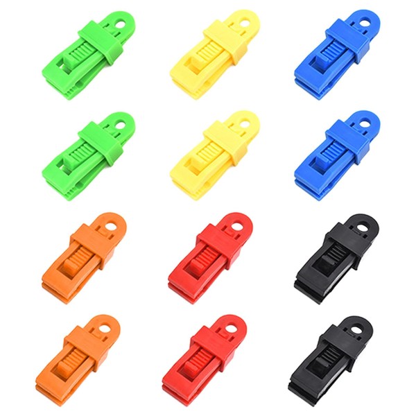 12 Pcs Tarp Clips Adjustable Heavy Duty Lock Grip for Tarp, Reusable Tarp Clamps Awning Tarp Clamps, Waterproof And Windproof Shade Cloth Plastic Clips for Canopy, Sun Shade, Car Cove(multicolor)