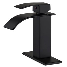 GENBONS Black Bathroom Faucets Waterfall Modern Single Handle Bathroom Sink Faucet 1 Hole with 3 Hole Deck Plate, Vanity Faucet Rv Camper Farmhouse Bathroom Faucet