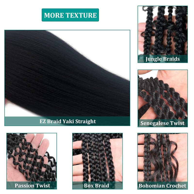 UPruyo Pre Stretched Braiding Hair Black 1b Hypoallergenic Prestretched Braiding