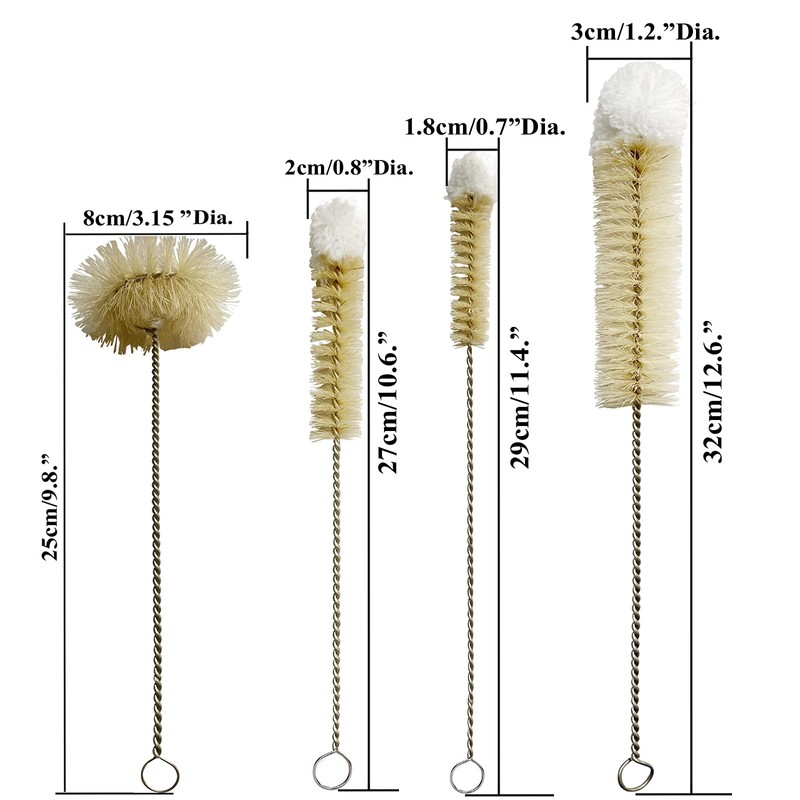 Coralpearl Bottle Brushes Thin Long Handle X 4, Skinny Wire