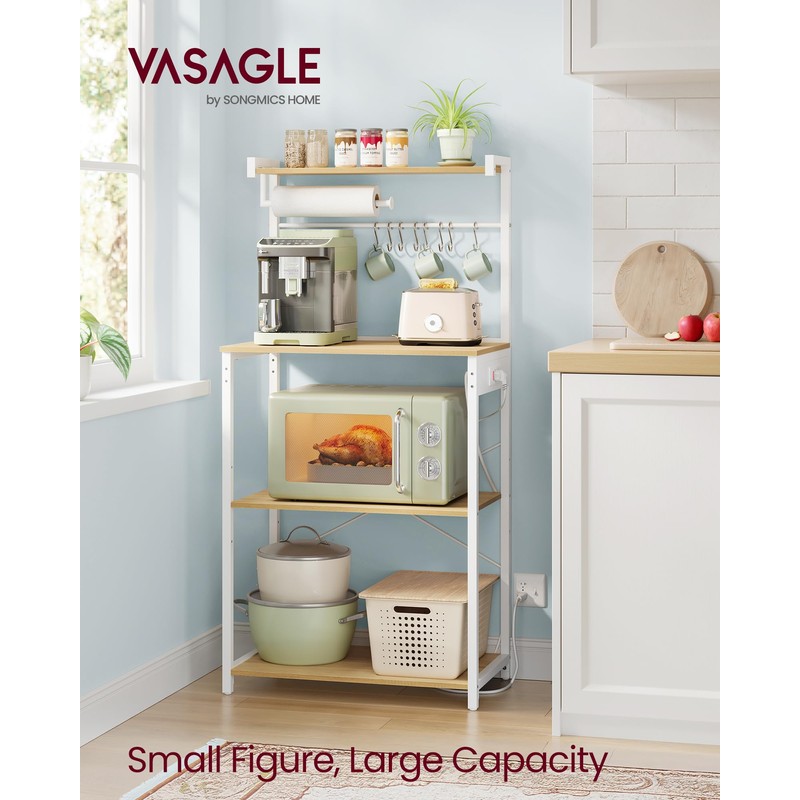 VASAGLE Kitchen Bakers Rack with Power Outlet, Coffee Bar 4-Tier