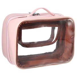 VOCOSTE TSA Approved Toiletry Bag, Clear Makeup Bag Travel Cosmetic Bag, Waterproof Travel Cosmetic Case, Large Transparent Makeup Bag for Women Girls, Pink
