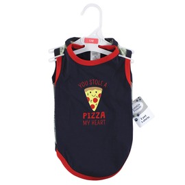 Luvable Friends Dog Pet Dog and Cats Cotton T-Shirts 2pk, Pizza Dino, Medium