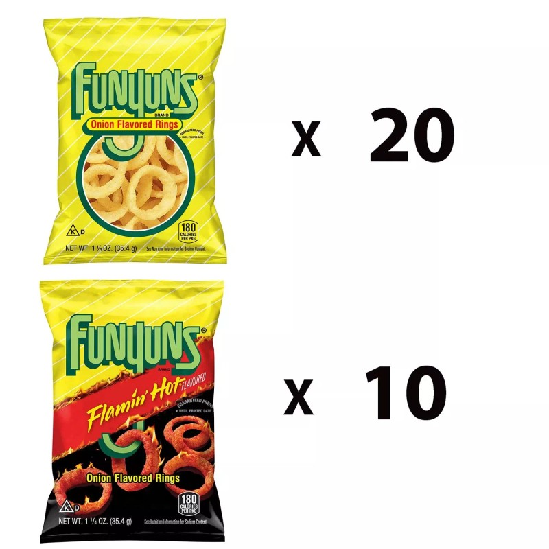 Funyuns Onion Flavored Rings, Variety Pack, 1.25 oz., 30 pk.