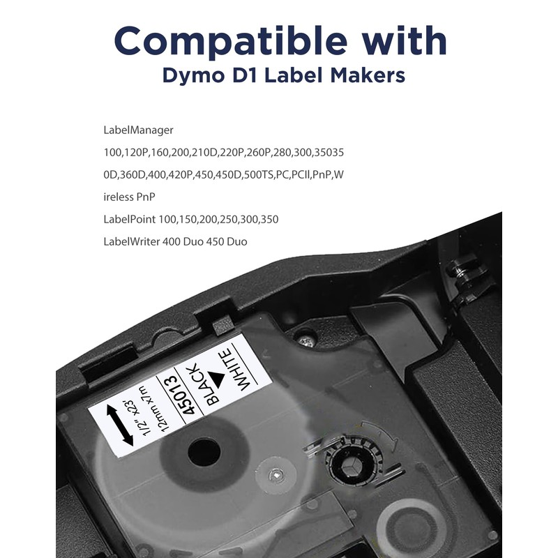 6-Pack Compatible with Label Maker Refills D1 Label Tape 45013