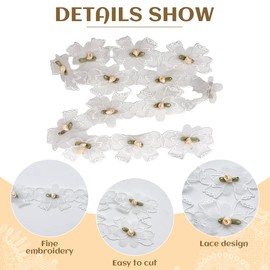 HASTHIP® Encaje Blanco Floral 5.5cm, Cinta de Encaje Decorativa, Borde Bordado para Ropa, Manualidades, Boda, Regalo, Tela, Corredor de Mesa y Decoración DIY (1 Yarda)