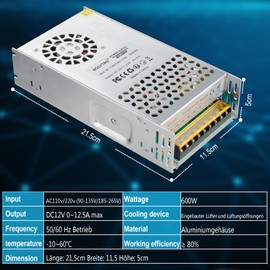 BOSYTRO 48V 12.5A 600W Switching Power Supply, 48V Universal Regulated Power Supply AC110V / 220V (SMPS) LED Transformer for CCTV Camera Security System, Radio, Computer Project, Industrial Equipment