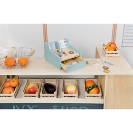 Kindsgut Wooden Play Till for Children, Shop Accessories in Subtle Colours and Simple Design, Includes Card Reader and Play Money, High Quality and Tested for Harmful Substances