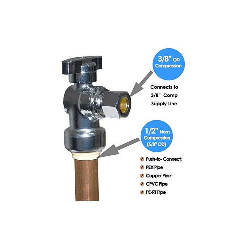 HQMPC Push Fit Angle Stop Valve 1/2" Push-fit x 3/8"