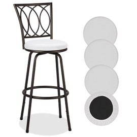 Deisy Dee 4PCS Round Bar Stool Seat Covers Stretch Round Chair Covers for 13-16 Inch Stool Chair (White)