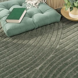 Paco Home Modern Area Rug with Raised Curved Line Pattern – Minimalist Design in Green, Size: 2'8" x 4'11"