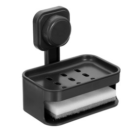 sourcing map 1Pcs Suction Cup Soap Dish, Removable and Reusable Wall Mounted Double Bar Soap Holder for Shower No-Drilling Sponge Holder for Bathroom Kitchen, Black