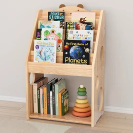 Woodtoe 5 Tier Montessori Bookshelf with Toy Storage, Large Toddler Bookshelf with Chalkboard, Baby Bookcase Book Display Shelve for Kids Bedroom, Nursery, Classroom, Kids Furniture for Boys Girls 1+