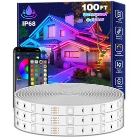 100Ft Outdoor LED Strip Lights Waterproof,Music Sync RGB IP68 Outside Led Light Strips Waterproofs with App and Remote,Exterior Led Rope Lights Waterproof for Deck,Balcony,Roof,Garden,Pool