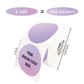 Yeachlaing 2 Inch Purple Round Thermal Sticker Labels, Self-Adhesive Circle Direct Thermal Labels, Multi-Purpose Roll Sticker Labels for DIY Logo Design, QR Code, Name Tag（ 600 Labels，1 Roll）