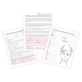 Makeup Artist Bundle | Face Chart, Photo Release, Makeup Release | 75 Pack | 8.5 x 11" A1 Forms | Clients Signature | Client Forms Bundle | White and Pink Design