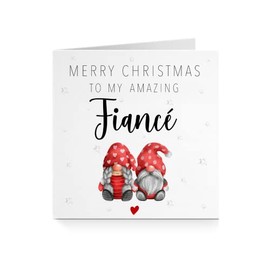 Merry Christmas To My Amazing Fiancé Seasonal Gonk Gnome Card - Watercolour Festive Greeting Card For Him Fiancé - Watercolour Christmas Gonk Gnome Card For Husband To Be Fiancé A366