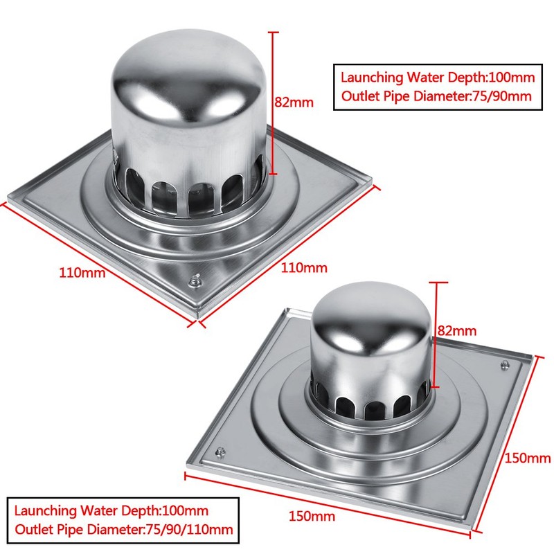 Fdit Square Floor Drain Stainless Steel Floor Drain Anti-Odor Bathroom