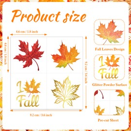 HOWAF 72pcs Glitter Autumn Leaves Temporary Tattoos, Maple Leaves Fake Tattoos Stickers Autumn Stickers for children Adult Gifts for autumn Decorations Fall Decorations Thanksgiving decorations
