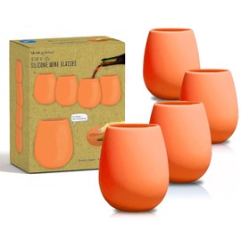Sili Wraps Unbreakable Silicone Wine Glasses - Set of 4- BPA-Free, Swirls (Sunset Orange)