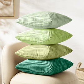 Softalker Decorative Throw Pillow Covers 24 x 24, Set of 4, Soft Corduroy Solid Striped Pillow Cover, Modern Decor Cushion Pillow Cases for Couch Sofa Bedroom Living Room, Green/Sage Green