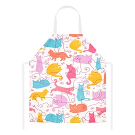 TOPWAYS Kids Aprons, Cute Cartoon Kitchen Cooking Apron for Boys and Girls, Kids Apron for Art Painting Gardening, cat apron