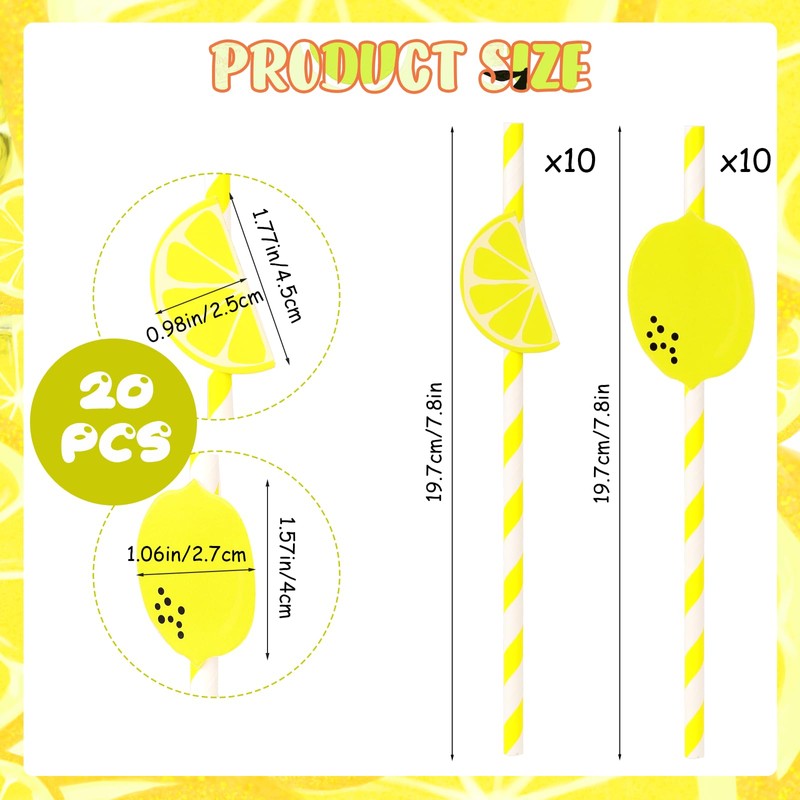 20 PCS Lemon Straws, Disposable Cocktail Straws Lemonade Stand Supplies
