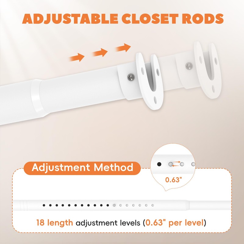 AeedWisp Closet Rod 17-39 Inches, Adjustable Heavy Duty Metal White