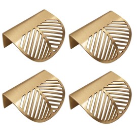 Pack of 4 Kitchen Handles, Furniture Handles, 60 mm, Gold Cabinet Handles, Hidden Cabinet Handles, Leaf Shape Cabinet Handles, Brass Gold Furniture Handles, Kitchen Door, Copper Drawer Handles,