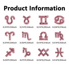 XEAOHESY 24 Pieces Pink Alloy Zodiac Nail Charms Zodiac Sign Charms for Nails Twelve Constellation Words Charms Virgo Leo Aries Taurus Gemini Capricorn Zodiac Nail Charms for Women Nail Art Decoration