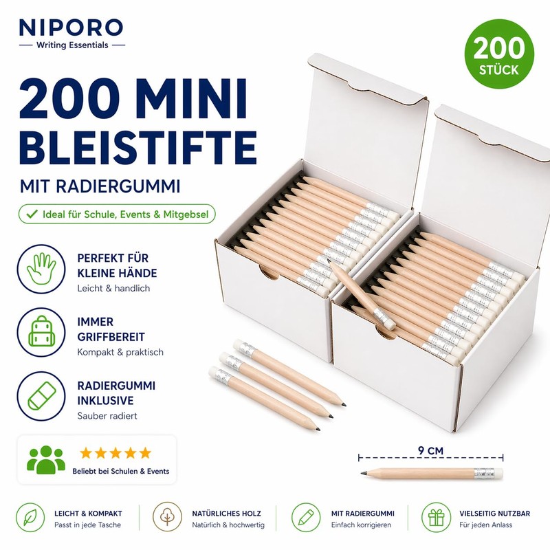 NIPORO 200 Mini Pencils Short Half Pencils with Eraser Golf