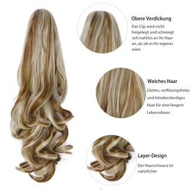 Luxiremi Ponytail Extension Braid Curly Jaw Clips Ponytail with Clip 40 cm Dark Blonde Highlights Braid Hair Extension Ponytail Hairpiece for Women
