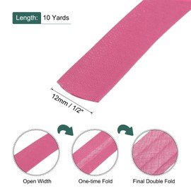 MECCANIXITY 1/2 Inch Double Fold Bias Tape Polyester Continuous Bulk Bias Tape for Sewing,Seaming Quilting Hemming Binding Crafts (Rose Red 10 Yards)