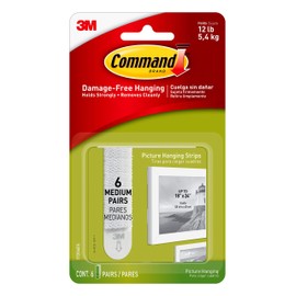 Command Medium Picture Hanging Strips, Damage Free Hanging Picture Hangers, No Tools Wall Hanging Strips for Living Spaces, 6 White Adhesive Strip Pairs