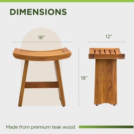 GREENTEAK Shower Bench, Waterproof Teak Shower Stool, Wooden Stool for Bathroom, Teak Wood Shower Seat Chair for Shower Storage Shelf, 300 Lbs Capacity, Provides Safety (18" Without Shelf)