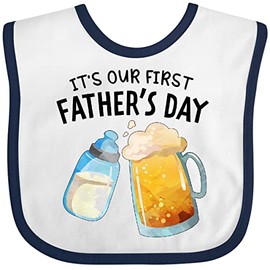 inktastic It's Our First Father's Day Funny for Dad and Baby Baby Bib White and Navy 41233