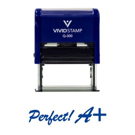 Perfect A+ Teacher Self Inking Rubber Stamp (Blue Ink) - Large
