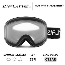 Zipline Podium XT Ski Goggles - No Fog Magnetic Lenses, Double Cylindrical Polycarbonate, Italian Inner Lens, Easy Lens Change - Used by Pros (Black Frame - Clear, Black Frame)