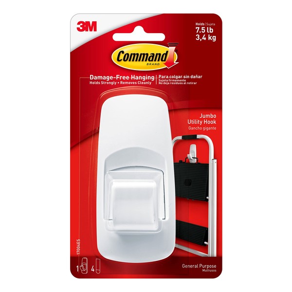 Command 17004C Jumbo Hook, White, 7.5 lb Capacity, 1 Hook