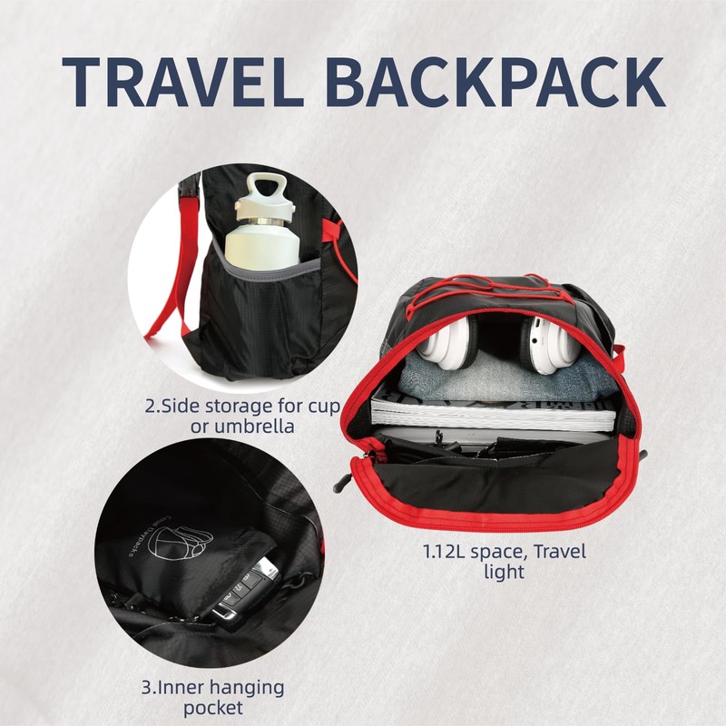 Feibmir 2 Pack Black Dark Blue 12L Lightweight Foldable Backpack,