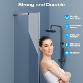 Heavy Duty Fixed Glass Clamp Support Bracket for Frameless Shower Doors,Reliably 304 Stainless Steel Stabilizing Bar for 6-12mm Glass Panels,No-Drill Installation, Brushed Finish