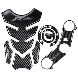 Real Carbon Fibre Gas Cap, Triple Tree Front End Upper, Top Clamp Decal Stickers, Tank Pad, Tank Protector for R6, 4 Pcs Per Set(Grey)