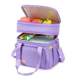 MAPLELILY Lunch Box for Men Women - Double Deck Insulated Lunch Bag, Large Leak Proof Tote Cooler, Wide Open Dual Compartment Lunch Bags with Shoulder Strap, For Work Picnic Hiking Beach, Purple